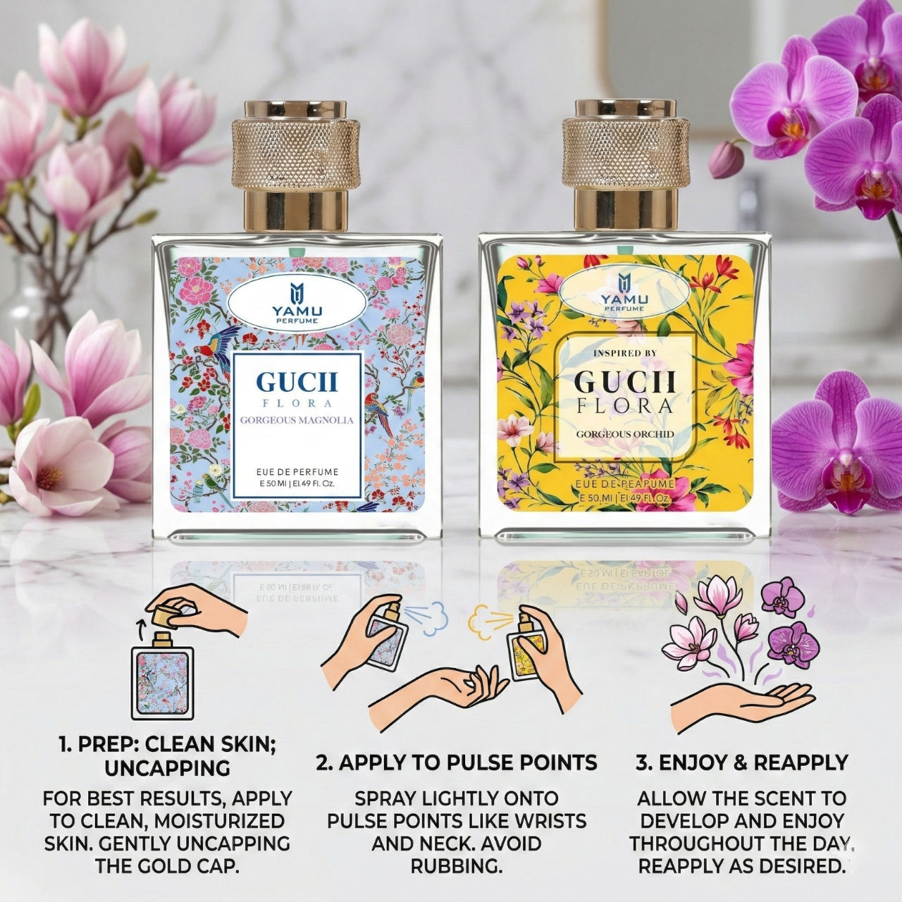 YAMU Gucii Floral Perfume Duo for Women – 2 × 50ml Eau De Parfum | Long-Lasting Floral Fragrance Gift Set